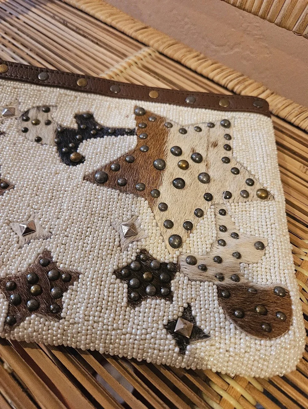 Shyanne Tegan Seed Beaded Cowhide & Leather  Clutch Wallet